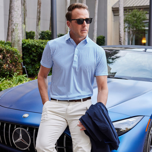 Semi-Spread Collar Polo Blue Tattersall