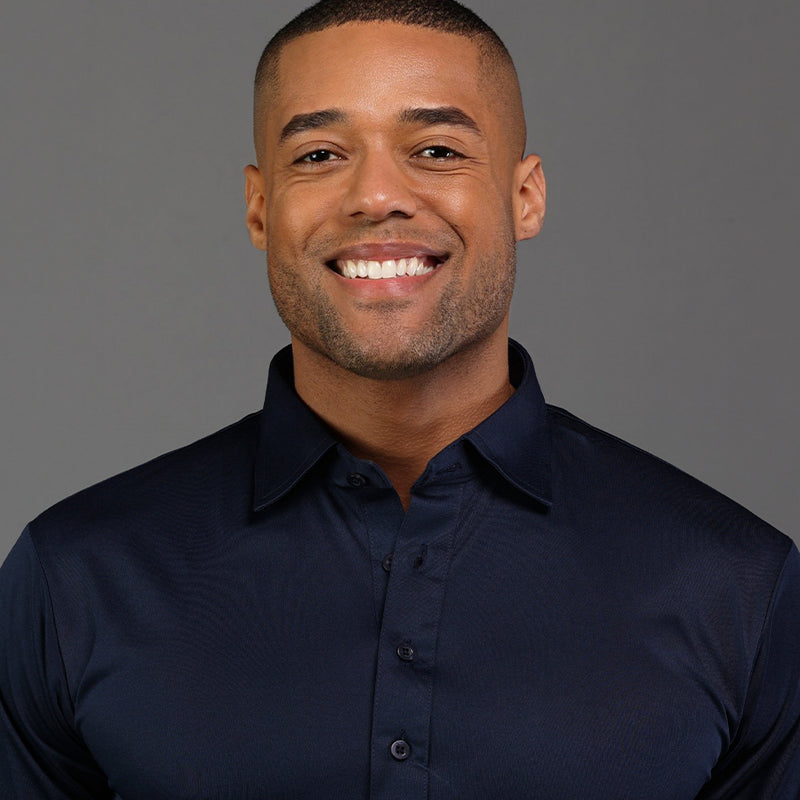 Semi-Spread Collar Polo Long Sleeve Navy
