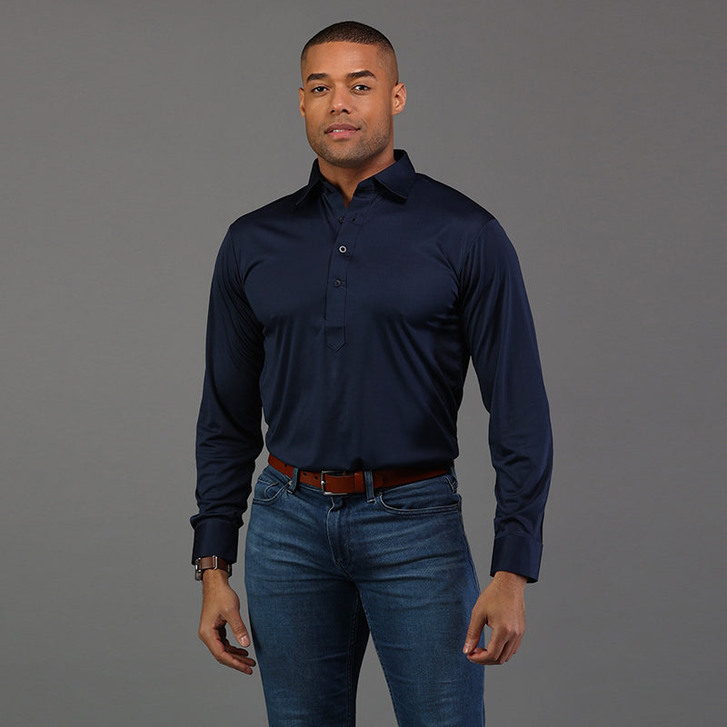Semi-Spread Collar Polo Long Sleeve Navy