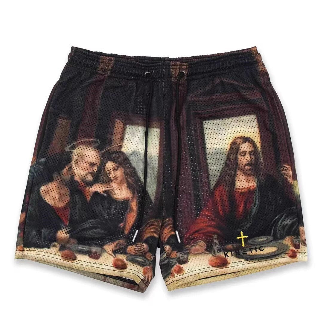 EE print shorts logo sweatpants mesh drawstring American shorts