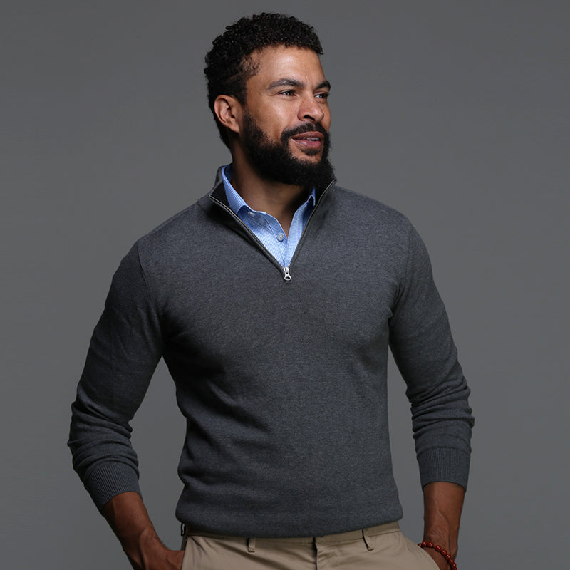 Semi-Spread Collar Polo Blue Houndstooth