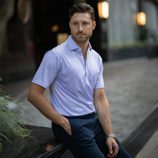 Semi-Spread Collar Polo Lavender Houndstooth